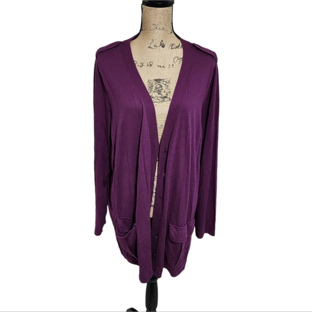 Talbots Purple Lightweight Cardigan Sweater with Epaulets ‎ Plus Size 3X New